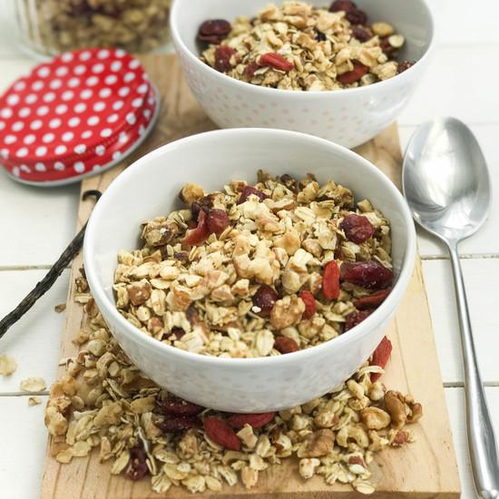 Vegan Granola with Almonds, Walnuts, Cranberries, and Goji Berries